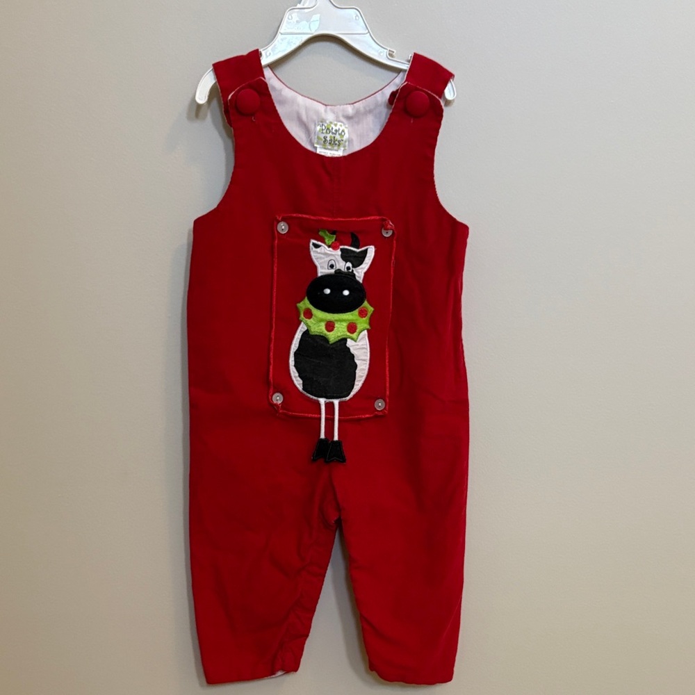 Potato Saks Christmas cow corduroy overalls size 12 mths
